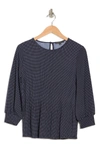 Adrianna Papell 3/4 Sleeve Pleated Moss Crepe Top In Navy/ivory Small Dot
