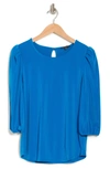 Adrianna Papell Solid Moss Crepe Scoop Neck Top In Dazzling Blue