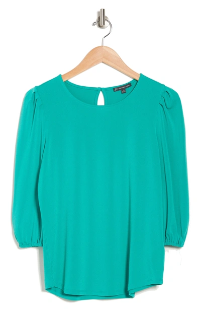 Adrianna Papell Solid Moss Crepe Scoop Neck Top In Harbor Teal