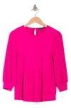 Adrianna Papell Solid Moss Crepe Pleated Top In Pink Flame