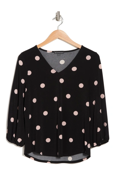 Adrianna Papell Polka Dot Printed Blouse In Black/blush Big Dots