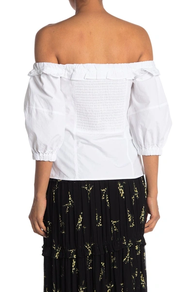 Ba&sh Pascal Off-the-shoulder Ruffle-trimmed Cotton-poplin Top In Blanc