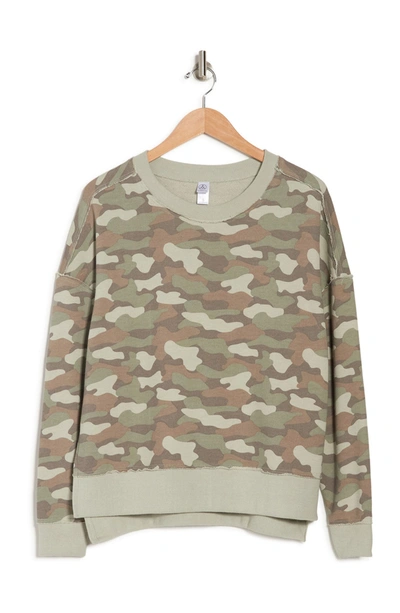 Alternative Splatter Print Dolman Sleeve Lounge Sweatshirt In Light Moss Shaded Camo