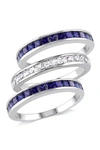 Delmar Set Of 3 Sterling Silver Lab Created Blue & White Sapphire Rings In Blue