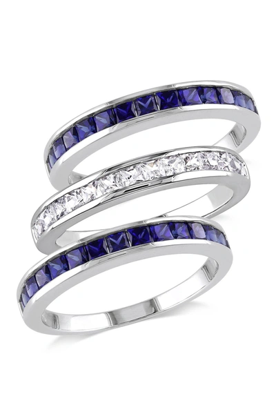 Delmar Set Of 3 Sterling Silver Lab Created Blue & White Sapphire Rings