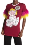Dolce & Gabbana Red Pig Print Feather Sleeves T-shirt Top In Lala Pig