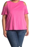 Vince Camuto Short Sleeve Cold Shoulder Top In Bright Hibiacus