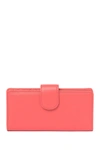 Mundi Slim Leather Clutch Continental Wallet In Hot Coral