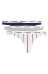 Calvin Klein Logo Assorted Thongs In Grey Heather/shoreline/bar Str