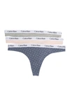 Calvin Klein Logo Assorted Thongs In Nymph's Thigh/grey Heather/ck