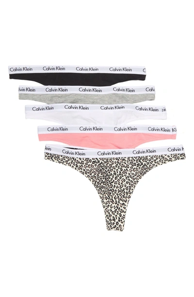 Calvin Klein Logo Thongs In Black/ Grey/ White/ Pink