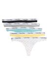 Calvin Klein Logo Thongs In Black/grey Heather/photon/citr