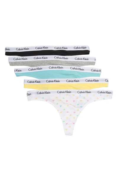 Calvin Klein Logo Thongs In Black/grey Heather/photon/citr