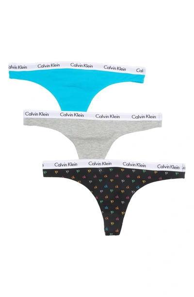 Calvin Klein Logo Assorted Thongs In Grey Heather
