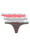 Calvin Klein Logo Assorted Thongs In Grey Heather/tea Rose/prisim S