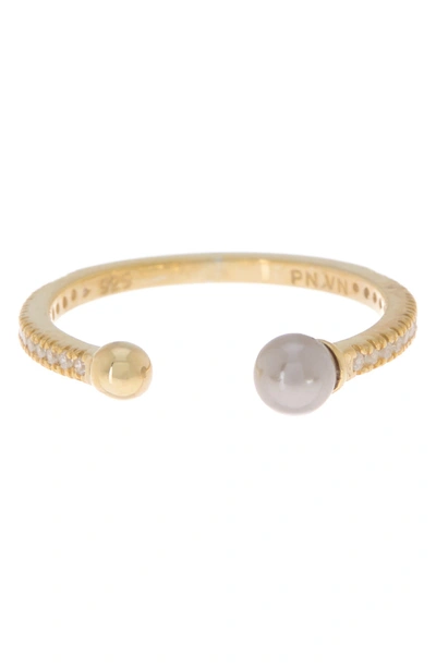 Paige Novick Grey Freshwater Pearl Open Ring In 14k Yg Plated Silver