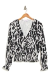 Parker Printed Smocked Waist Ruffle Blouse In Ivory Tiger