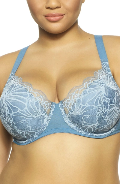 Felina Tempting Floral Lace Contour Bra In Provincial Blue