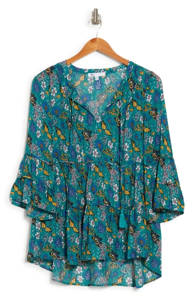 Daniel Rainn Twin Print Babydoll Top In K426 Jade