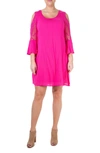 Nina Leonard Crochet Cold Shoulder Dress In Dragon Fruit