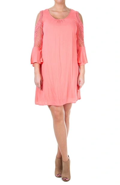 Nina Leonard Crochet Cold Shoulder Dress In Sugar Coral