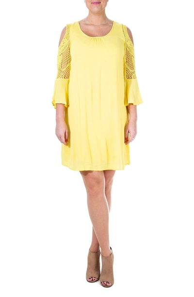 Nina Leonard Crochet Cold Shoulder Dress In Canary