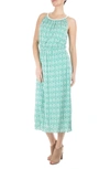 Nina Leonard Braid Neck Printed Maxi Dress In Kelly Green