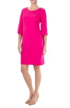 Nina Leonard Jewel Neck Tiered Sleeve Midi Dress In Dragon Fruit