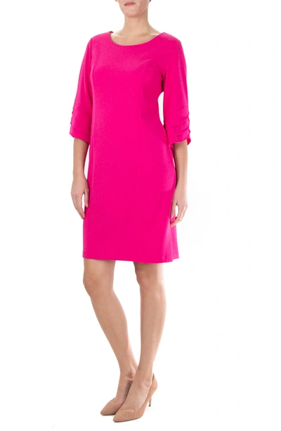 Nina Leonard Jewel Neck Tiered Sleeve Midi Dress In Dragon Fruit