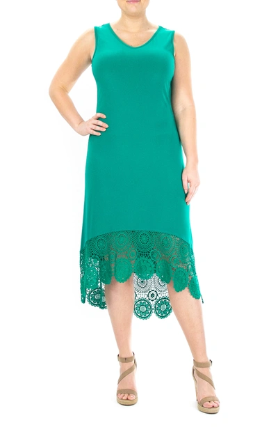 Nina Leonard V-neck Sleeveless Lace Hem High/low Dress In Kelly Green