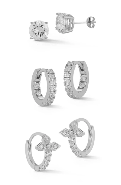 Glaze Jewelry Sterling Silver Cz Huggie Hoop 3-piece Earring Set