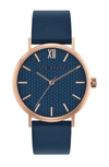 Ted Baker Phlipa Gents Leather Strap Watch, 43mm In Rose Gold/ Blue/ Blue