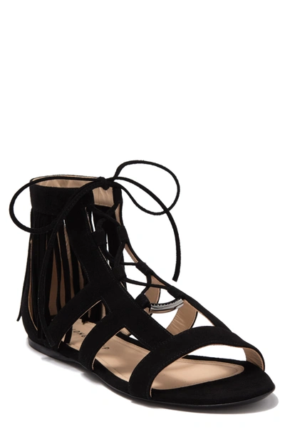 Longchamp Ghillie Lace Tassel Sandal In Black