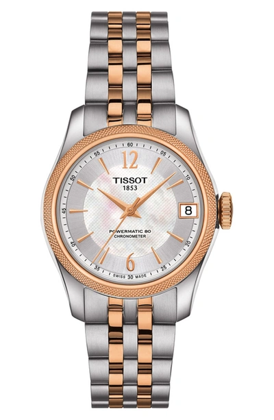 Tissot Ballade Mother Of Pearl Bracelet Watch, 34mm In Silver/mop/rose Gold