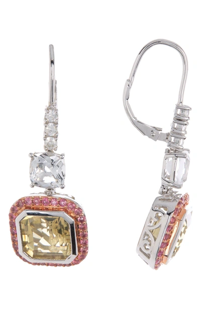 Forever Creations Citrine Pink Garnet White Drop Earrings In Silver