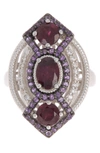 FOREVER CREATIONS STERLING SILVER GARNET & AMETHYST COCKTAIL RING