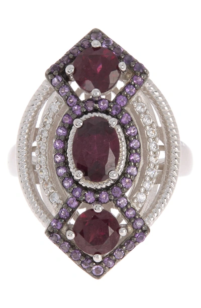 Forever Creations Sterling Silver Garnet & Amethyst Cocktail Ring