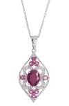 FOREVER CREATIONS STERLING SILVER RUBY & NATURAL ZIRCON MARQUISE PENDANT NECKLACE