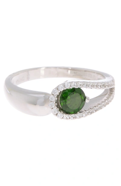 Forever Creations Sterling Silver Tsavorite White Cubic Zirconia Ring
