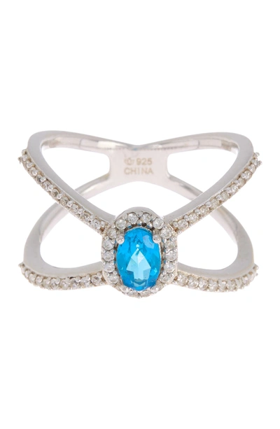 Forever Creations Sterling Silver Natural Zircon & Swiss Blue Topaz Crossover Ring