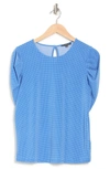 Adrianna Papell Polka Dot Crepe Pleated Knit Top In Azure Blue/ivory Small Dot
