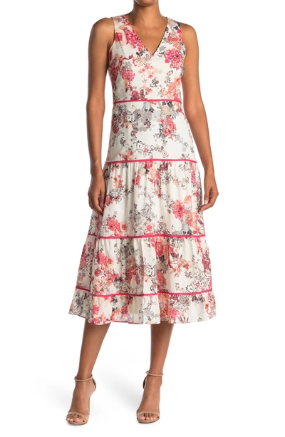 Taylor Dresses Tiered Floral Midi Dress In Ivory Clementine | ModeSens