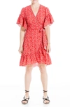 Max Studio Floral Print Wrap Ruffle Dress In Redsprda