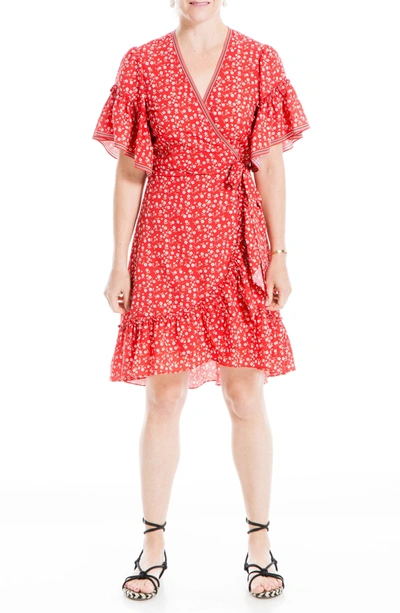 Max Studio Floral Print Wrap Ruffle Dress In Redsprda