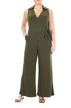 Nina Leonard Solid Tie Waist Jumpsuit In Dark Olive