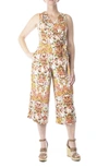 Nina Leonard Surplice Culotte Crop Jumpsuit In Sunset Multi Boho Meadow