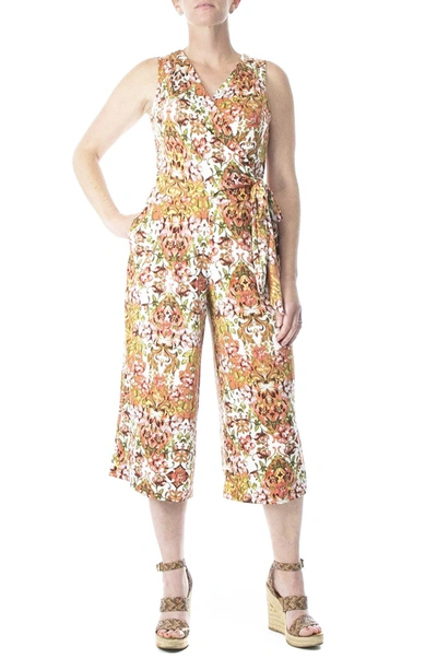 Nina Leonard Surplice Culotte Crop Jumpsuit In Sunset Multi Boho Meadow