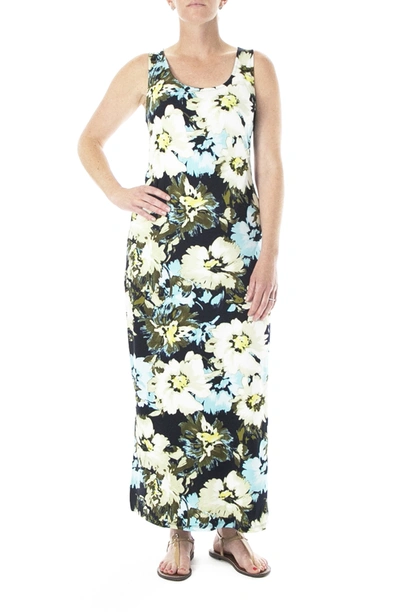 Nina Leonard Patterned Maxi Dress In Navy Multi Shadow Flower