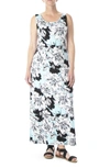 Nina Leonard Patterned Maxi Dress In Sky Multi Graphic Flower