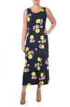 Nina Leonard Patterned Maxi Dress In Chartreuse/magenta Multi Pinup